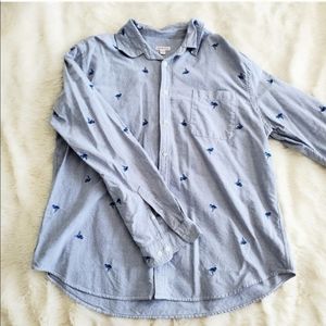 Flamingo Stitched Embroidered Collared Button Up